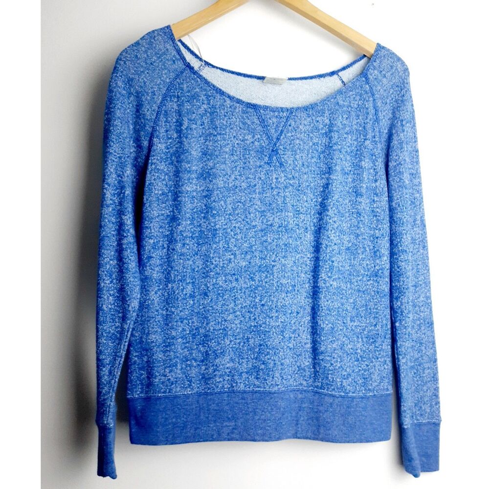 Independent Trading Co. Premium Blue Wide Crewneck Off Shoulder Fleece LS Top S